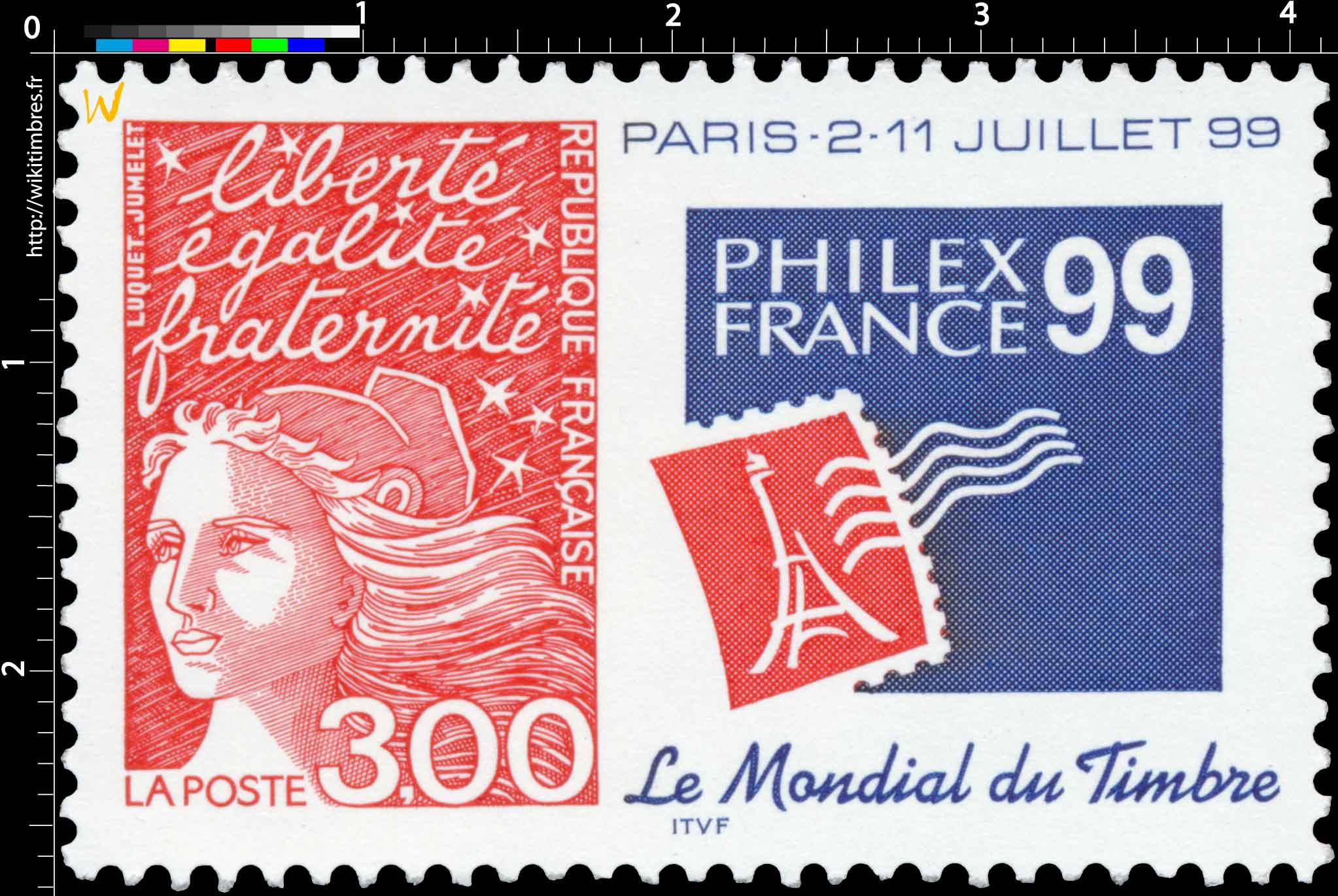 PHILEXFRANCE 99 Le mondial du timbre paris -2-11 juillet 99 liberté égalité fraternité