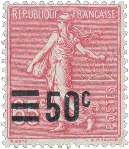 Timbre : 1921 POSTES FRANCE - type semeuse lignée / surchargé